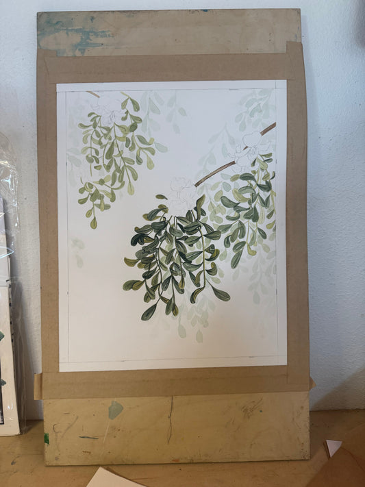 Watercolor work in progress of Māmane
